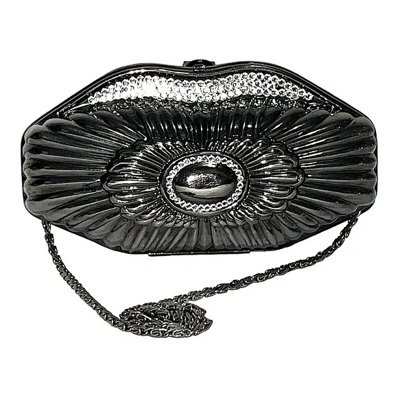 Metallic Chrome Silver Gray Diamond Rhinestone Hard Shell Metal Bag Chain Strap - Picture 7 of 16